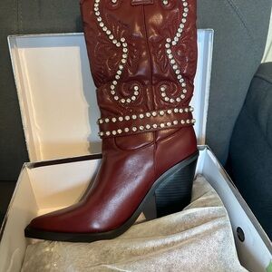 Azalea Wang - Burgundy Embellished Western Boots